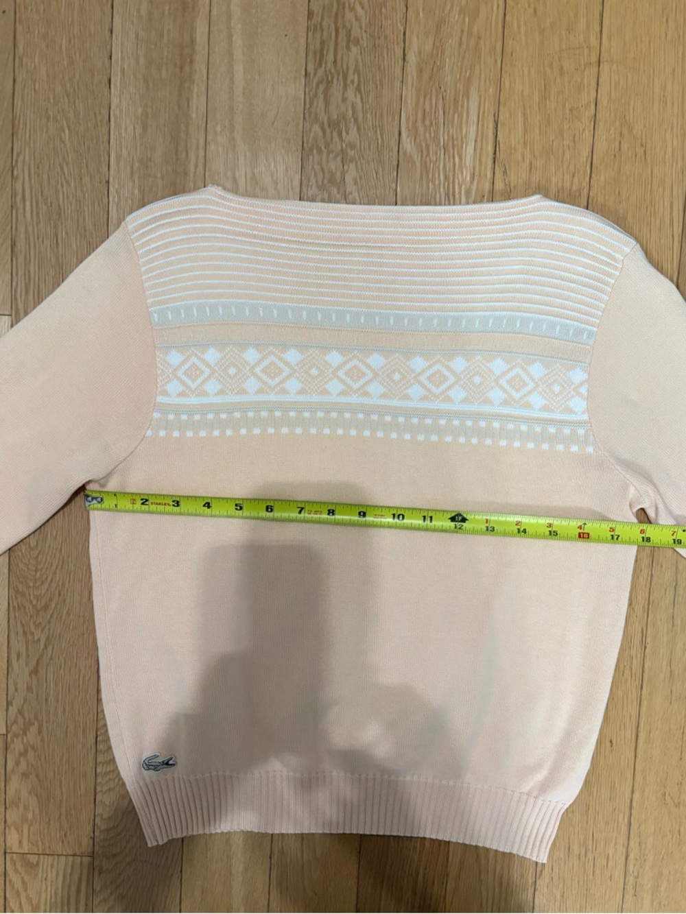 RARE Vintage LACOSTE Archival Jacquard Boatneck Sweater - Peach 100% Cotton - Picture 6 of 9
